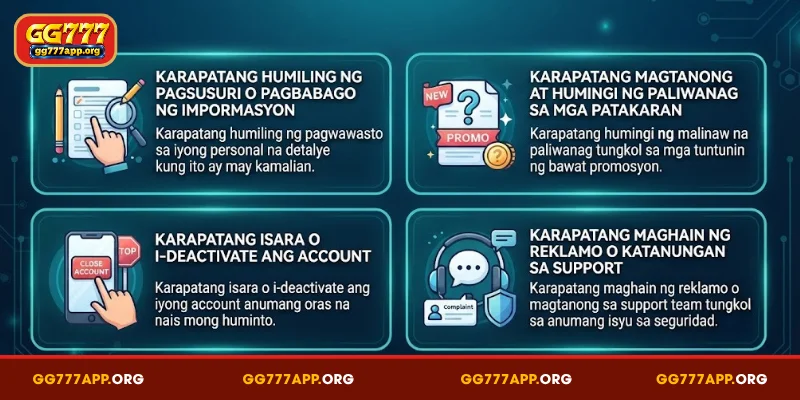 Mga karapatan ng miyembro hinggil sa seguridad ng GG777