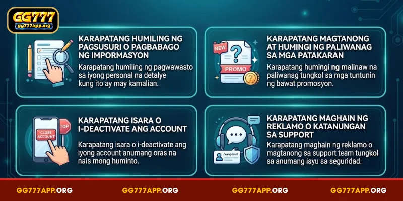 Mga karapatan ng miyembro hinggil sa seguridad ng GG777